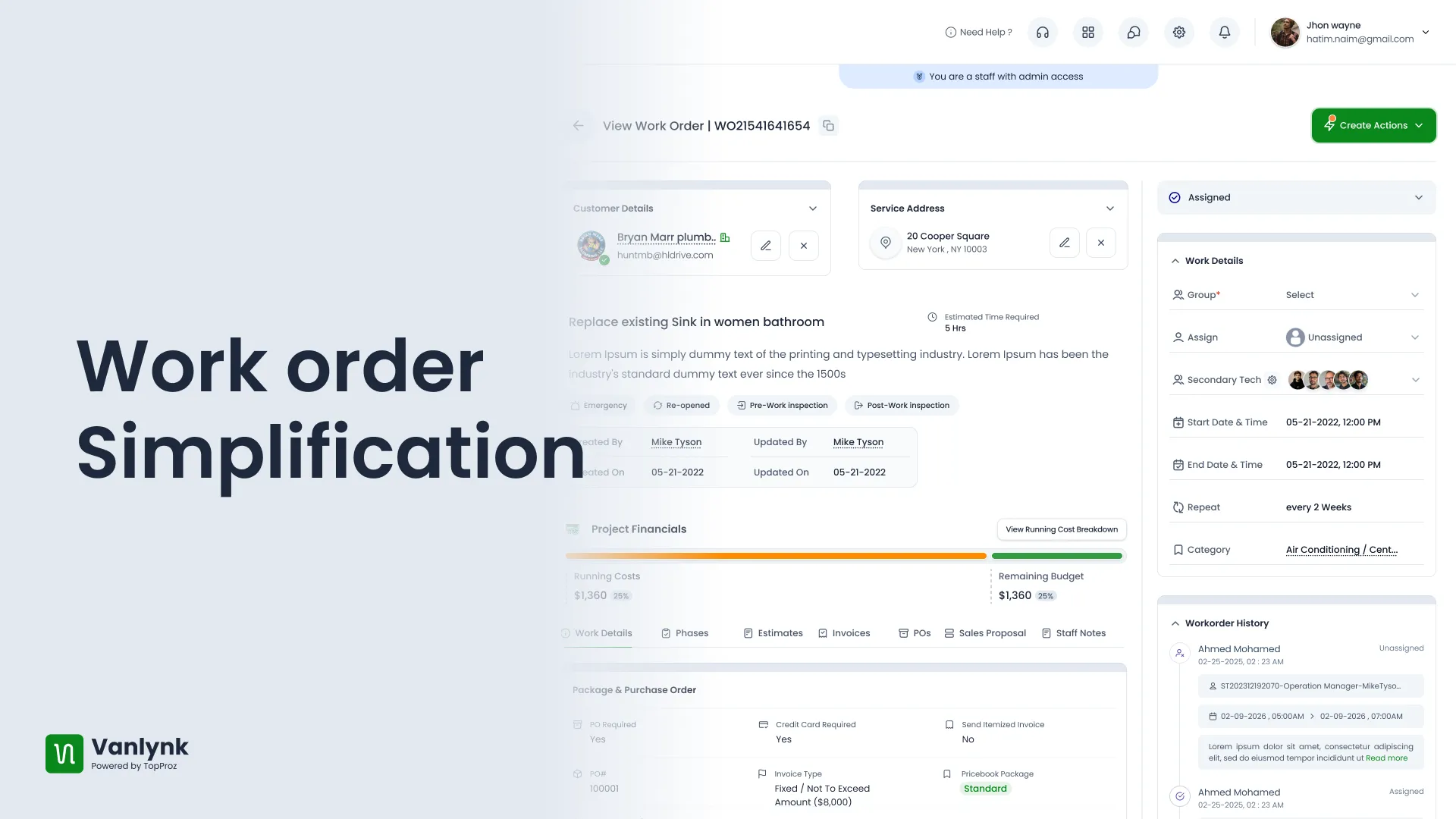 Vanlynk | Work order Simplification